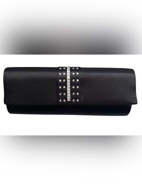 Claire's Black Satin Fold-Over Clutch with Rhinestone Accent